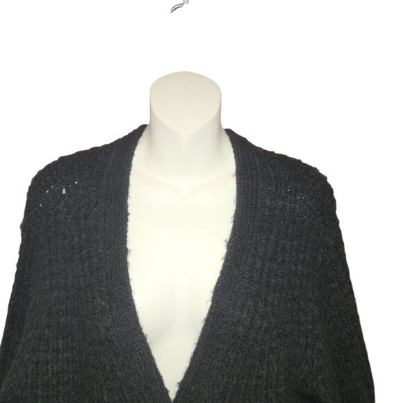 Abercrombie & Fitch Black Knit Cardigan Womens L Textured Cropped Ballon Sleeve - Picture 3 of 11